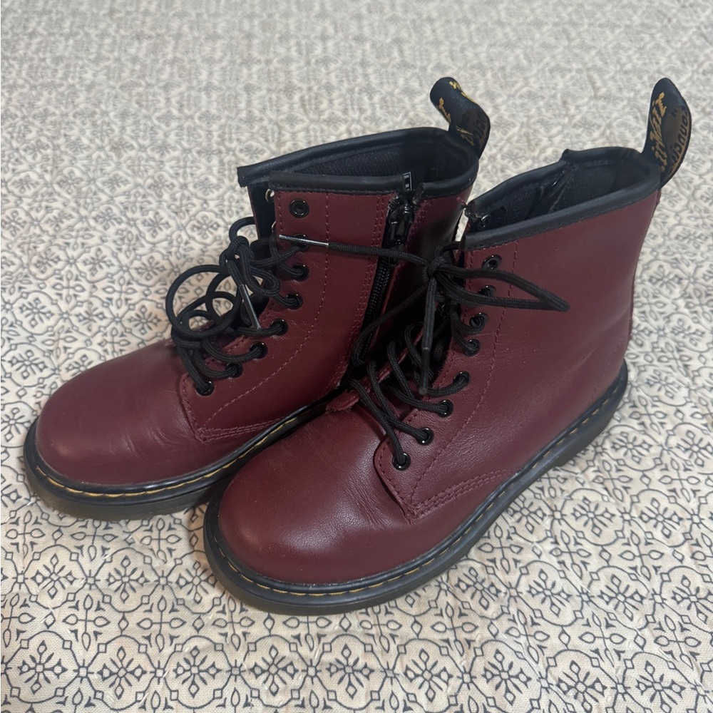 Kids size 2 Little Bots Dr. Martens Cherry Red Lace-Up Boots